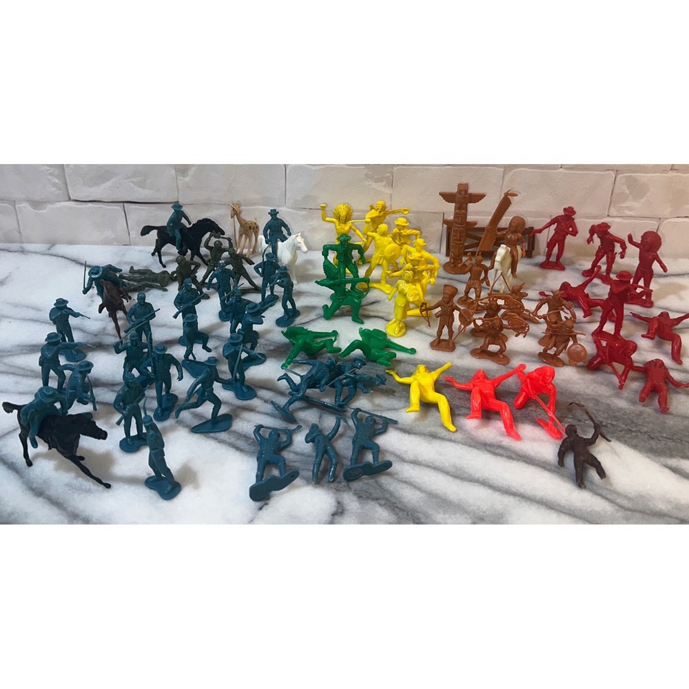 Vintage Marx Plastic Toy Soldiers Figures Lot Cowboys Indians Military Multi